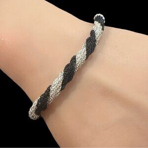 Vintage Korea Twisted Black & Silver Mesh Chain Bracelet